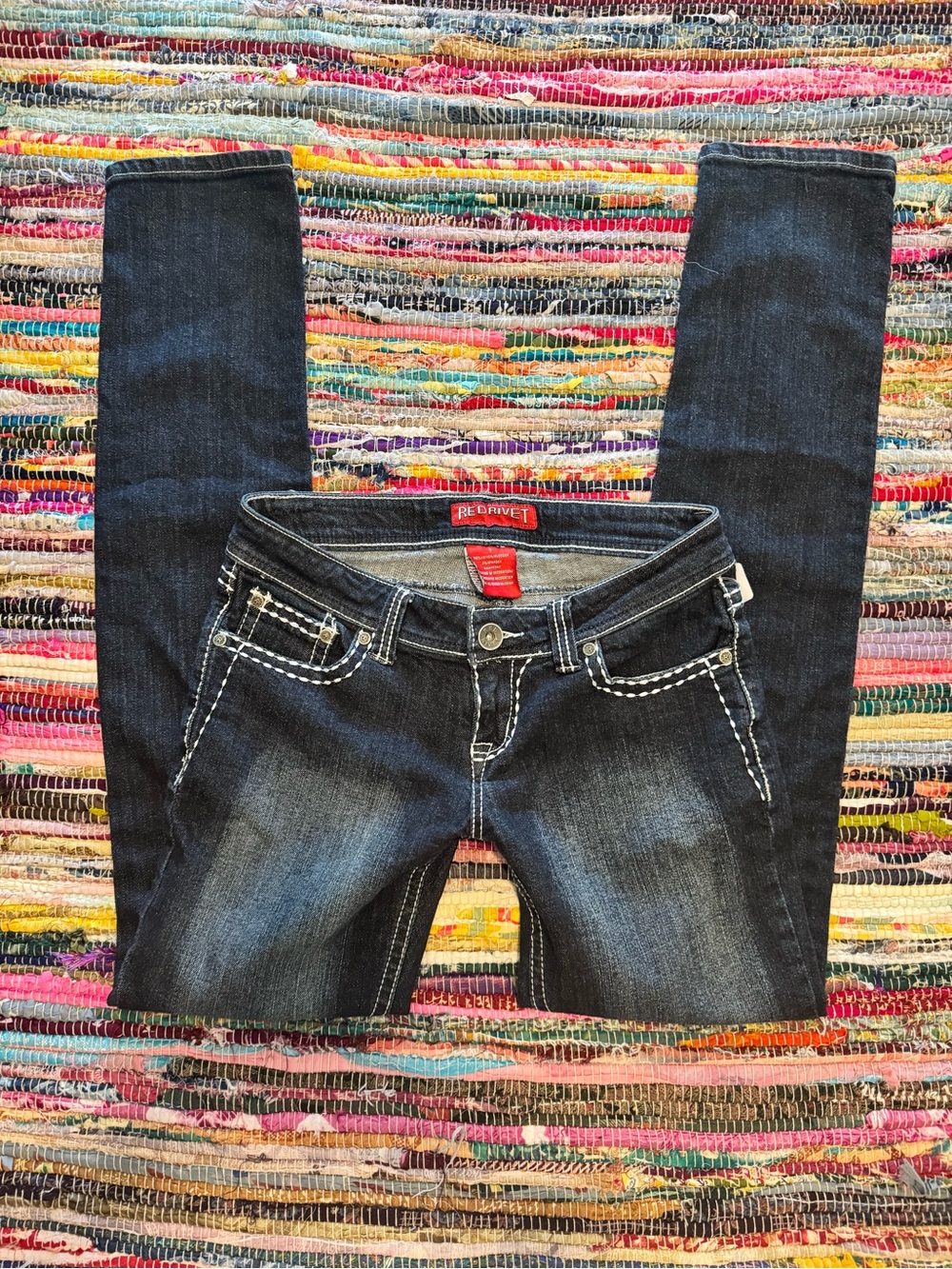Vintage style Y2K Red Rivet Rhinestoned Denim